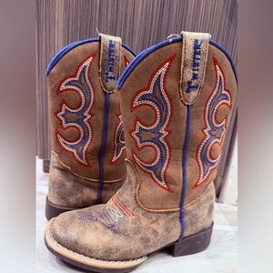 Twister Kids Brown and Blue Western Boots size 9 like new condition worn 2x